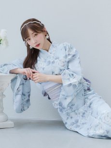 画像6: 【即日発送！】クラシカルローズブルー浴衣 【浴衣3点セット 浴衣/帯/下駄】 [YMT] (6)