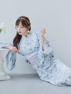 画像7: 【即日発送！】クラシカルローズブルー浴衣 【浴衣3点セット 浴衣/帯/下駄】 [YMT] (7)