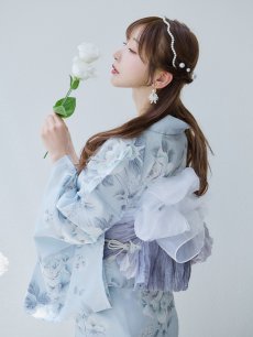 画像9: 【即日発送！】クラシカルローズブルー浴衣 【浴衣3点セット 浴衣/帯/下駄】 [YMT] (9)