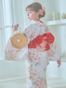 画像10: 【即日発送】クリームイエロー×オレンジ紫陽花浴衣 【浴衣3点セット 浴衣/帯/下駄】 [YMT] (10)