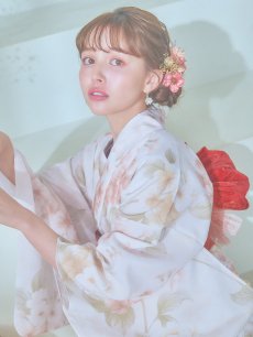 画像11: 【即日発送】クリームイエロー×オレンジ紫陽花浴衣 【浴衣3点セット 浴衣/帯/下駄】 [YMT] (11)