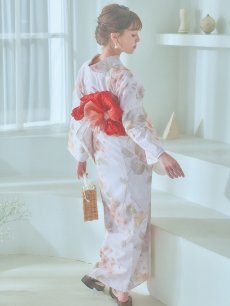 画像12: 【即日発送】クリームイエロー×オレンジ紫陽花浴衣 【浴衣3点セット 浴衣/帯/下駄】 [YMT] (12)