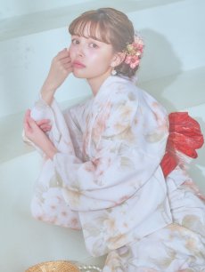 画像13: 【即日発送】クリームイエロー×オレンジ紫陽花浴衣 【浴衣3点セット 浴衣/帯/下駄】 [YMT] (13)