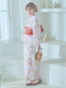 画像14: 【即日発送】クリームイエロー×オレンジ紫陽花浴衣 【浴衣3点セット 浴衣/帯/下駄】 [YMT] (14)