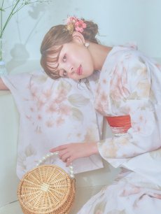 画像15: 【即日発送】クリームイエロー×オレンジ紫陽花浴衣 【浴衣3点セット 浴衣/帯/下駄】 [YMT] (15)