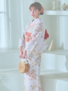 画像16: 【即日発送】クリームイエロー×オレンジ紫陽花浴衣 【浴衣3点セット 浴衣/帯/下駄】 [YMT] (16)