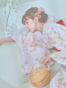 画像17: 【即日発送】クリームイエロー×オレンジ紫陽花浴衣 【浴衣3点セット 浴衣/帯/下駄】 [YMT] (17)