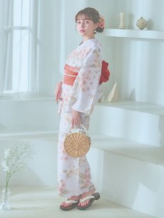 画像20: 【即日発送】クリームイエロー×オレンジ紫陽花浴衣 【浴衣3点セット 浴衣/帯/下駄】 [YMT] (20)