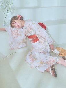 画像21: 【即日発送】クリームイエロー×オレンジ紫陽花浴衣 【浴衣3点セット 浴衣/帯/下駄】 [YMT] (21)