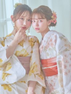 画像25: 【即日発送】クリームイエロー×オレンジ紫陽花浴衣 【浴衣3点セット 浴衣/帯/下駄】 [YMT] (25)