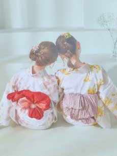 画像26: 【即日発送】クリームイエロー×オレンジ紫陽花浴衣 【浴衣3点セット 浴衣/帯/下駄】 [YMT] (26)