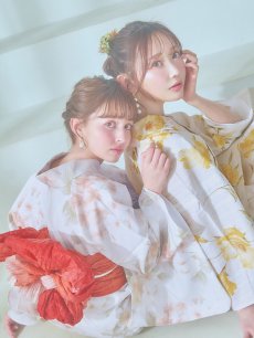 画像27: 【即日発送】クリームイエロー×オレンジ紫陽花浴衣 【浴衣3点セット 浴衣/帯/下駄】 [YMT] (27)