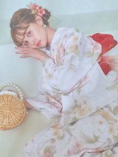 画像3: 【即日発送】クリームイエロー×オレンジ紫陽花浴衣 【浴衣3点セット 浴衣/帯/下駄】 [YMT] (3)