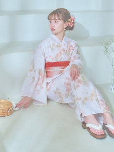 画像5: 【即日発送】クリームイエロー×オレンジ紫陽花浴衣 【浴衣3点セット 浴衣/帯/下駄】 [YMT] (5)