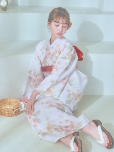 画像6: 【即日発送】クリームイエロー×オレンジ紫陽花浴衣 【浴衣3点セット 浴衣/帯/下駄】 [YMT] (6)