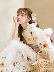 画像12: 【即日発送】アイボリーフラワー浴衣 【浴衣3点セット 浴衣/帯/下駄】 [YMT] (12)