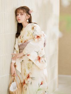 画像13: 【即日発送】アイボリーフラワー浴衣 【浴衣3点セット 浴衣/帯/下駄】 [YMT] (13)
