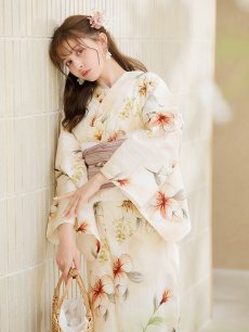 画像14: 【即日発送】アイボリーフラワー浴衣 【浴衣3点セット 浴衣/帯/下駄】 [YMT] (14)