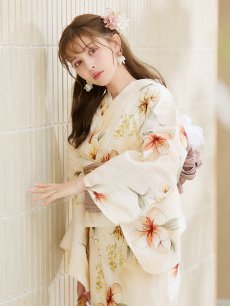 画像3: 【即日発送】アイボリーフラワー浴衣 【浴衣3点セット 浴衣/帯/下駄】 [YMT] (3)