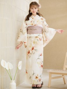 画像4: 【即日発送】アイボリーフラワー浴衣 【浴衣3点セット 浴衣/帯/下駄】 [YMT] (4)