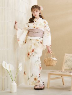 画像5: 【即日発送】アイボリーフラワー浴衣 【浴衣3点セット 浴衣/帯/下駄】 [YMT] (5)
