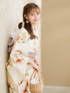 画像6: 【即日発送】アイボリーフラワー浴衣 【浴衣3点セット 浴衣/帯/下駄】 [YMT] (6)