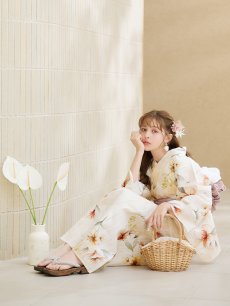 画像7: 【即日発送】アイボリーフラワー浴衣 【浴衣3点セット 浴衣/帯/下駄】 [YMT] (7)