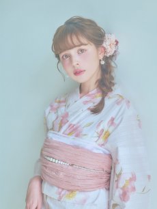 画像1: 【即日発送】水彩ピンクフラワー浴衣 【浴衣3点セット 浴衣/帯/下駄】 [YMT] (1)