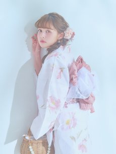 画像10: 【即日発送】水彩ピンクフラワー浴衣 【浴衣3点セット 浴衣/帯/下駄】 [YMT] (10)