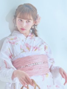 画像11: 【即日発送】水彩ピンクフラワー浴衣 【浴衣3点セット 浴衣/帯/下駄】 [YMT] (11)