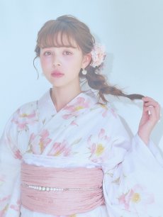 画像12: 【即日発送】水彩ピンクフラワー浴衣 【浴衣3点セット 浴衣/帯/下駄】 [YMT] (12)