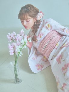 画像15: 【即日発送】水彩ピンクフラワー浴衣 【浴衣3点セット 浴衣/帯/下駄】 [YMT] (15)