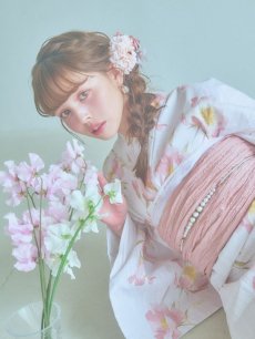 画像16: 【即日発送】水彩ピンクフラワー浴衣 【浴衣3点セット 浴衣/帯/下駄】 [YMT] (16)