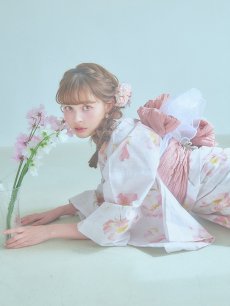 画像18: 【即日発送】水彩ピンクフラワー浴衣 【浴衣3点セット 浴衣/帯/下駄】 [YMT] (18)