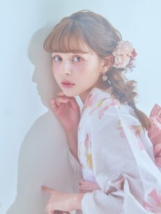 画像2: 【即日発送】水彩ピンクフラワー浴衣 【浴衣3点セット 浴衣/帯/下駄】 [YMT] (2)