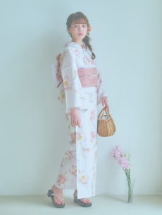 画像4: 【即日発送】水彩ピンクフラワー浴衣 【浴衣3点セット 浴衣/帯/下駄】 [YMT] (4)