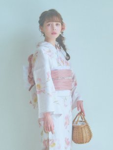 画像5: 【即日発送】水彩ピンクフラワー浴衣 【浴衣3点セット 浴衣/帯/下駄】 [YMT] (5)