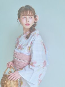 画像6: 【即日発送】水彩ピンクフラワー浴衣 【浴衣3点セット 浴衣/帯/下駄】 [YMT] (6)