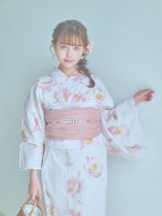 画像7: 【即日発送】水彩ピンクフラワー浴衣 【浴衣3点セット 浴衣/帯/下駄】 [YMT] (7)