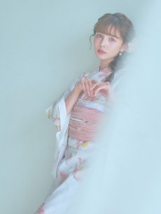 画像8: 【即日発送】水彩ピンクフラワー浴衣 【浴衣3点セット 浴衣/帯/下駄】 [YMT] (8)