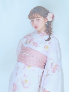 画像9: 【即日発送】水彩ピンクフラワー浴衣 【浴衣3点セット 浴衣/帯/下駄】 [YMT] (9)