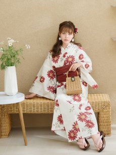 画像10: 【即日発送】レッドフラワーモダン浴衣 【浴衣3点セット 浴衣/帯/下駄】 [OF04] (10)
