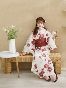 画像11: 【即日発送】レッドフラワーモダン浴衣 【浴衣3点セット 浴衣/帯/下駄】 [OF04] (11)