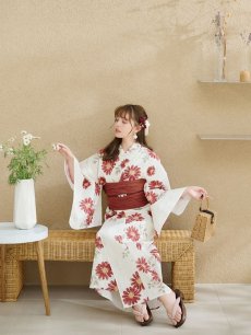 画像12: 【即日発送】レッドフラワーモダン浴衣 【浴衣3点セット 浴衣/帯/下駄】 [OF04] (12)