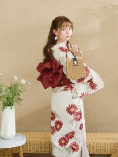 画像16: 【即日発送】レッドフラワーモダン浴衣 【浴衣3点セット 浴衣/帯/下駄】 [OF04] (16)