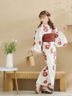 画像19: 【即日発送】レッドフラワーモダン浴衣 【浴衣3点セット 浴衣/帯/下駄】 [OF04] (19)