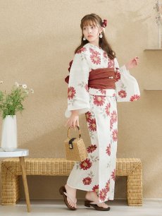 画像20: 【即日発送】レッドフラワーモダン浴衣 【浴衣3点セット 浴衣/帯/下駄】 [OF04] (20)