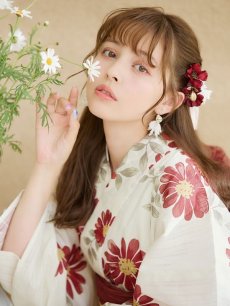 画像6: 【即日発送】レッドフラワーモダン浴衣 【浴衣3点セット 浴衣/帯/下駄】 [OF04] (6)
