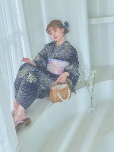 画像10: 【即日発送！】夜空×花火キラキラ浴衣 【浴衣3点セット 浴衣/帯/下駄】 [OF04] (10)