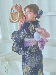 画像12: 【即日発送！】夜空×花火キラキラ浴衣 【浴衣3点セット 浴衣/帯/下駄】 [OF04] (12)